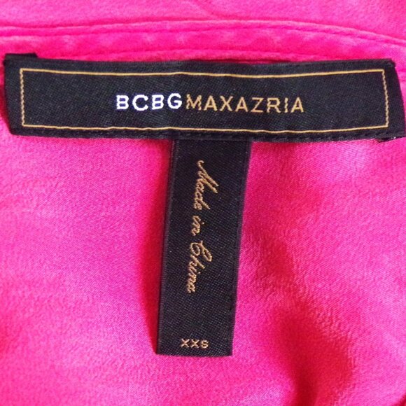 SILK! BCBGMAXAZRIA size XXS fuchsia sleevelesss frilly backless top 100% silk - Picture 12 of 14